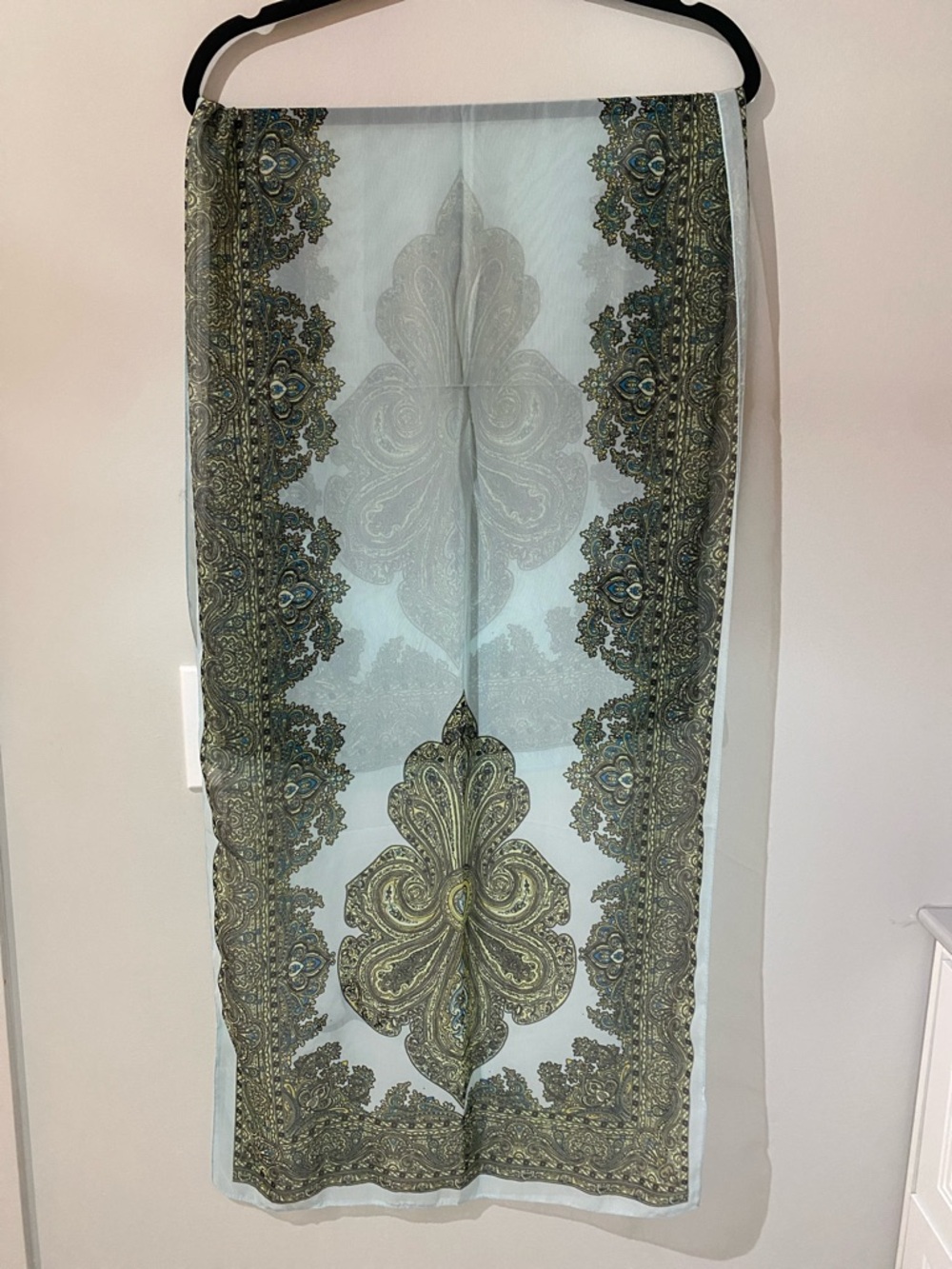 Light Blue Paisley Border Scarf